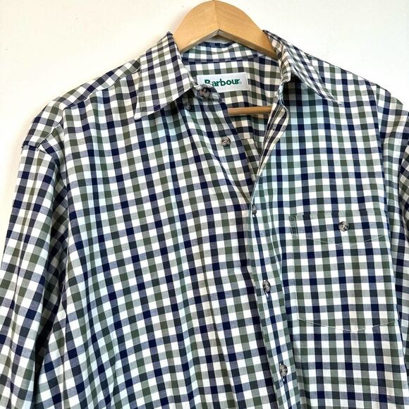 Barbour VTG Made in France Green Gingham Button Shirt Men’s XL Read - Picture 2 of 9
